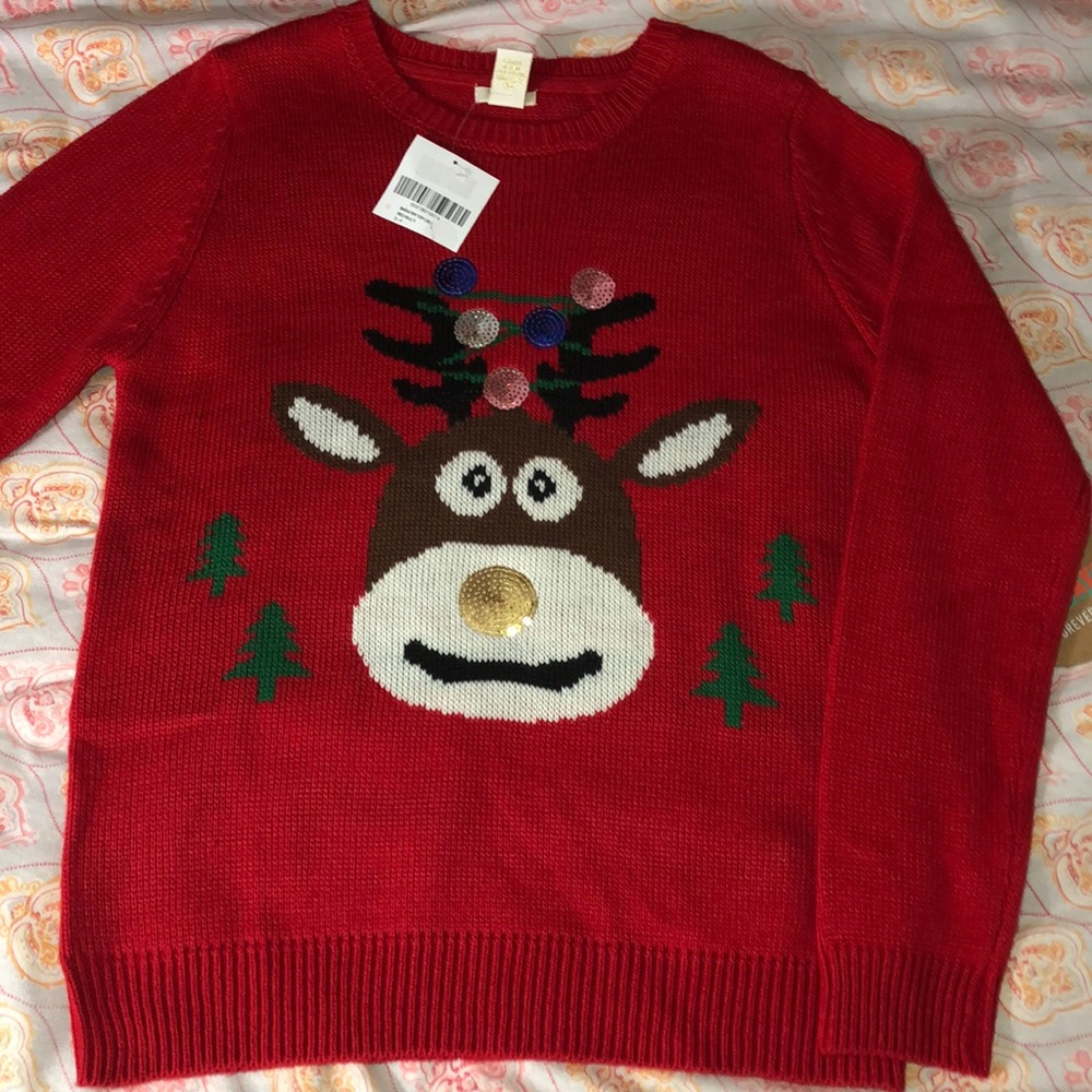 NWT Girls Forever 21 Winter Xmas Holiday Reindeer Red Sweater - Size 11/…
